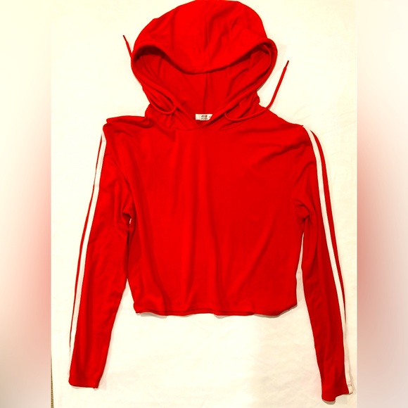 Ardene medium lightweight tomato red hoodie with white stripes on arms - Picture 1 of 1